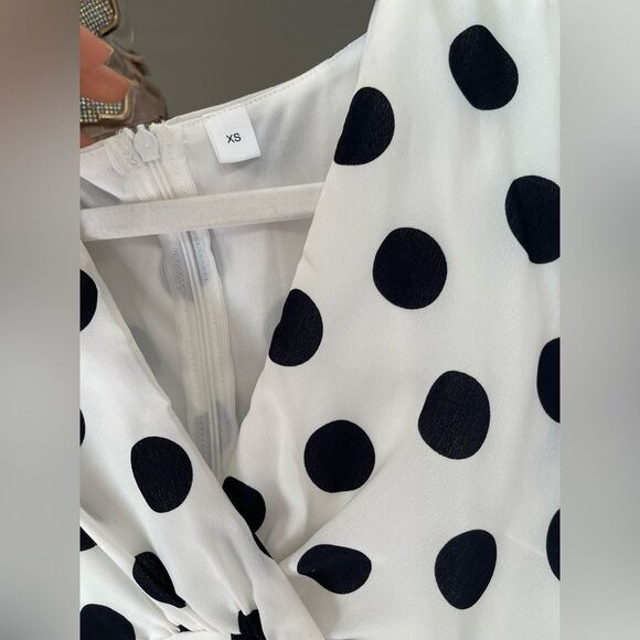 black and white polka dot puff sleeve wrap long blouse Size XS - Picture 6 of 11